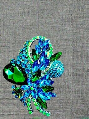 Blue & Green Crystal Floral Statement Brooch